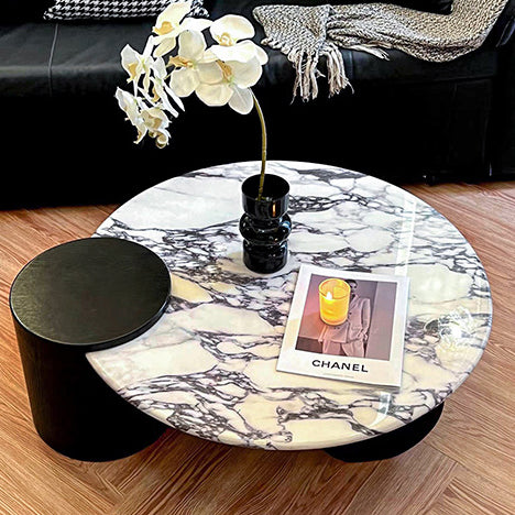 Scandinavian Round Marble Wood Coffee Table
