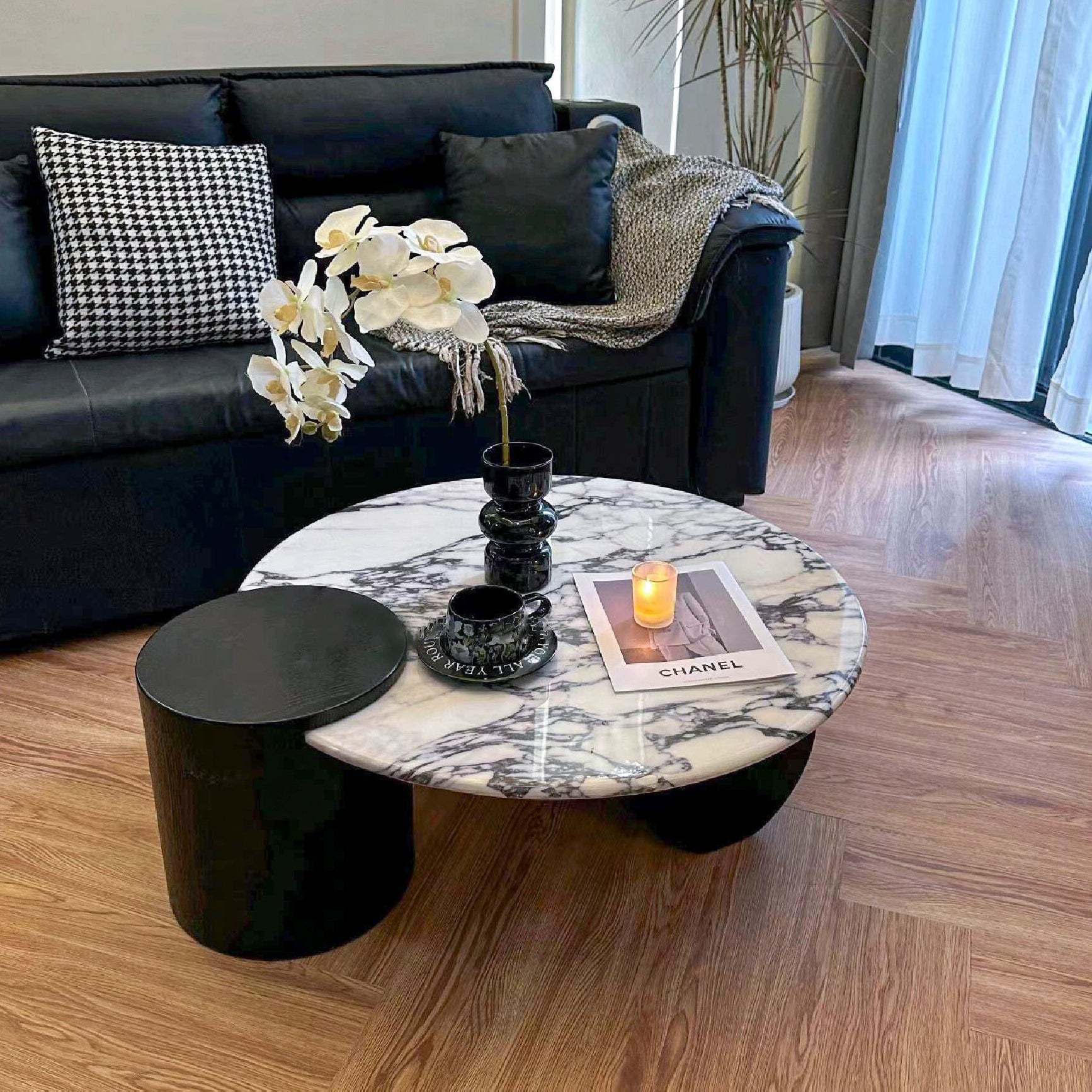Scandinavian Round Marble Wood Coffee Table