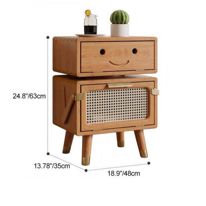 Rotatable Kids Robot Ash Rattan 2-Cabinet Nightstand — Cherry Wood Color