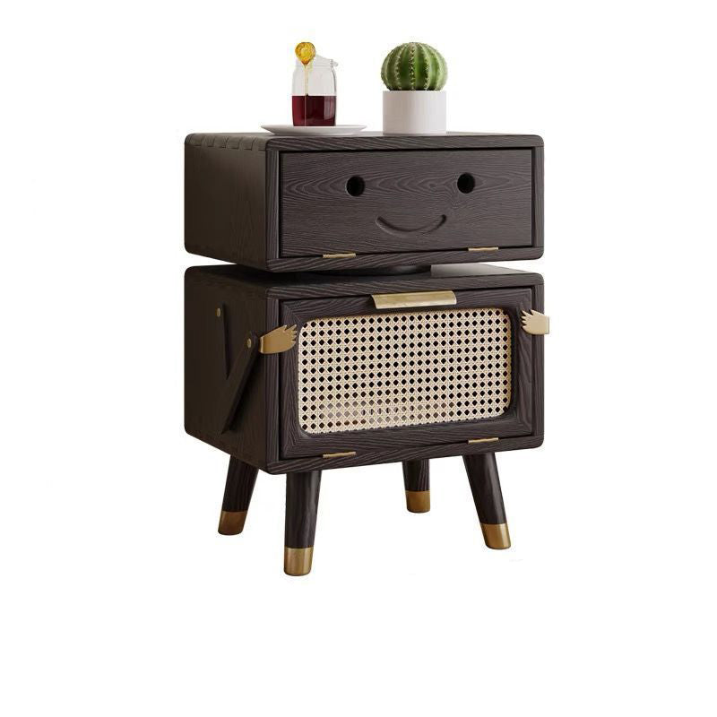 Rotatable Kids Robot Ash Rattan 2-Cabinet Nightstand