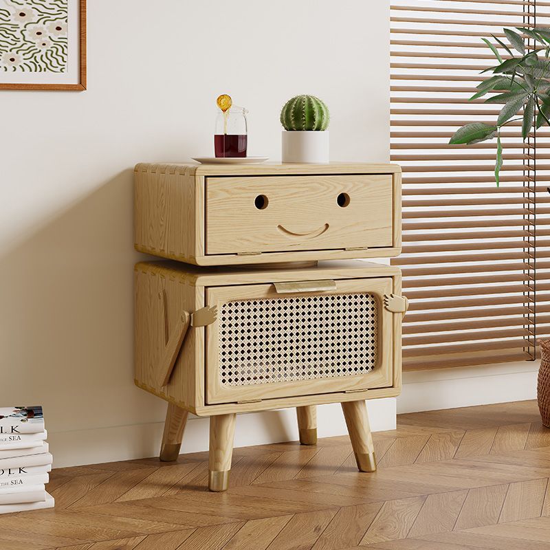 Rotatable Kids Robot Ash Rattan 2-Cabinet Nightstand