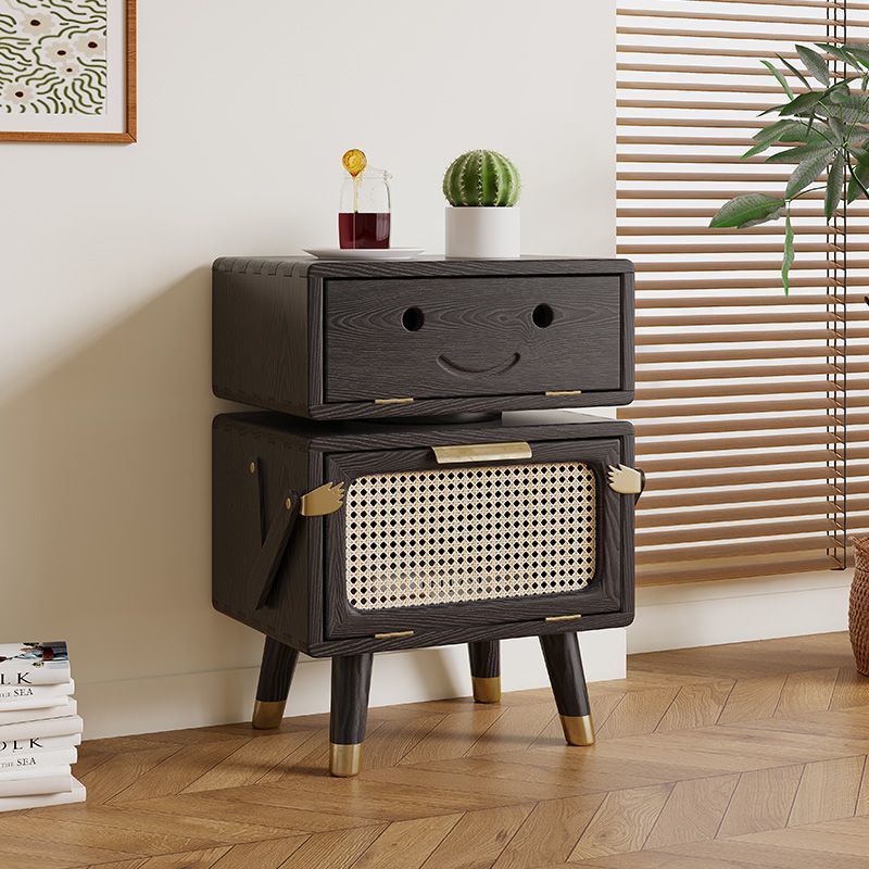 Rotatable Kids Robot Ash Rattan 2-Cabinet Nightstand