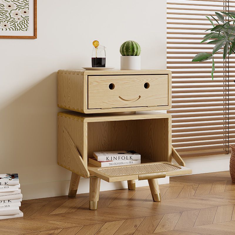Rotatable Kids Robot Ash Rattan 2-Cabinet Nightstand