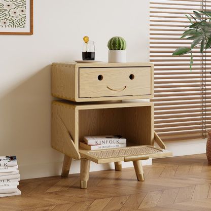 Rotatable Kids Robot Ash Rattan 2-Cabinet Nightstand