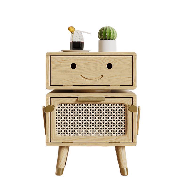 Rotatable Kids Robot Ash Rattan 2-Cabinet Nightstand