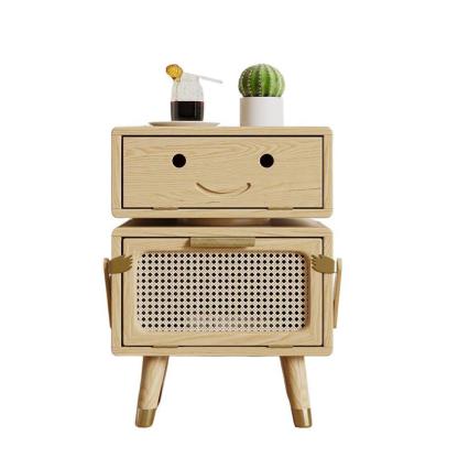 Rotatable Kids Robot Ash Rattan 2-Cabinet Nightstand