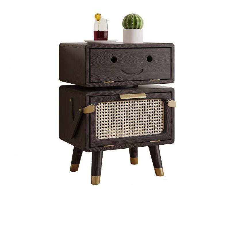 Rotatable Kids Robot Ash Rattan 2-Cabinet Nightstand