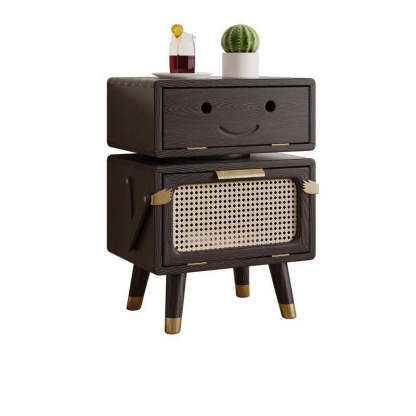 Rotatable Kids Robot Ash Rattan 2-Cabinet Nightstand