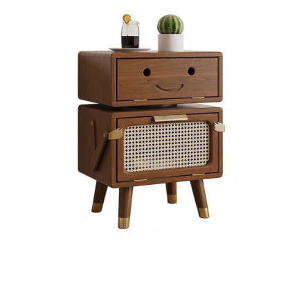 Rotatable Kids Robot Ash Rattan 2-Cabinet Nightstand