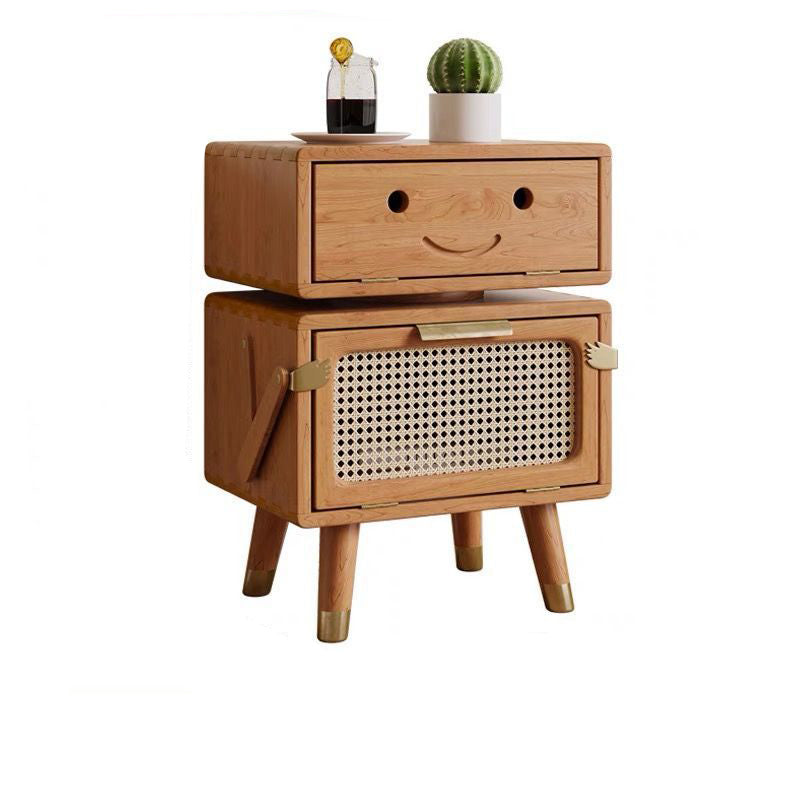 Rotatable Kids Robot Ash Rattan 2-Cabinet Nightstand