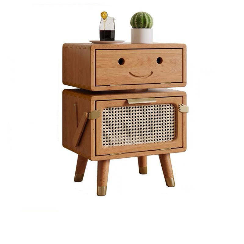 Rotatable Kids Robot Ash Rattan 2-Cabinet Nightstand