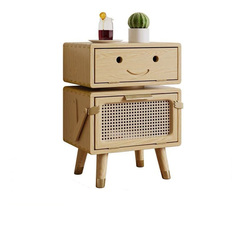 Rotatable Kids Robot Ash Rattan 2-Cabinet Nightstand