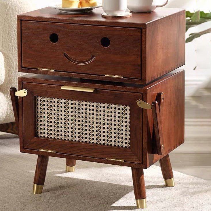 Rotatable Kids Robot Ash Rattan 2-Cabinet Nightstand