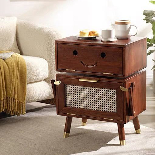 Rotatable Kids Robot Ash Rattan 2-Cabinet Nightstand