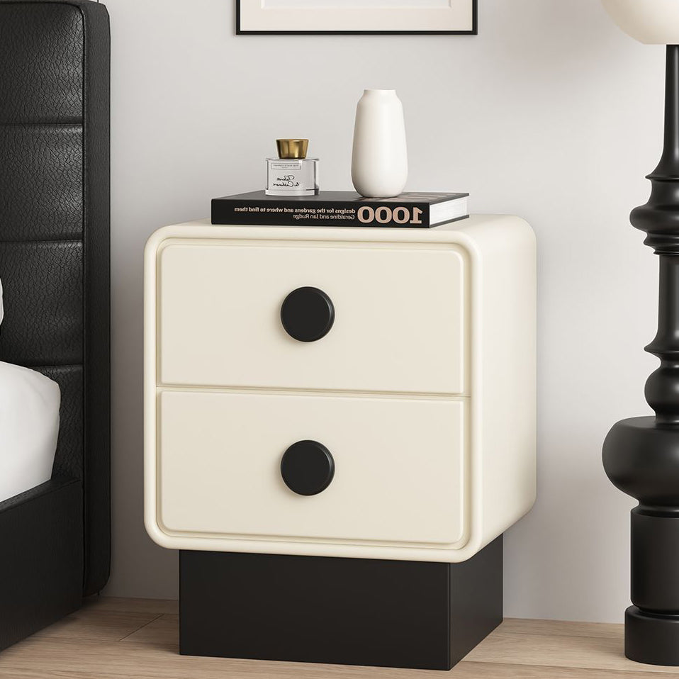 Nordic Wood Leather Nightstand 2-Drawer
