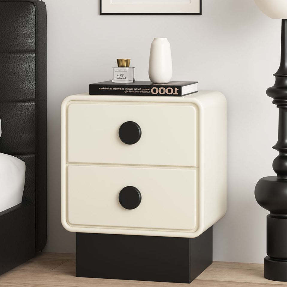 Nordic Wood Leather Nightstand 2-Drawer