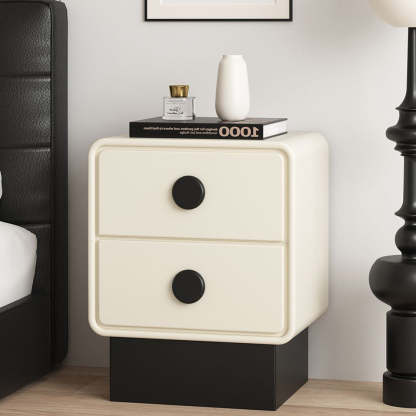 Nordic Wood Leather Nightstand 2-Drawer