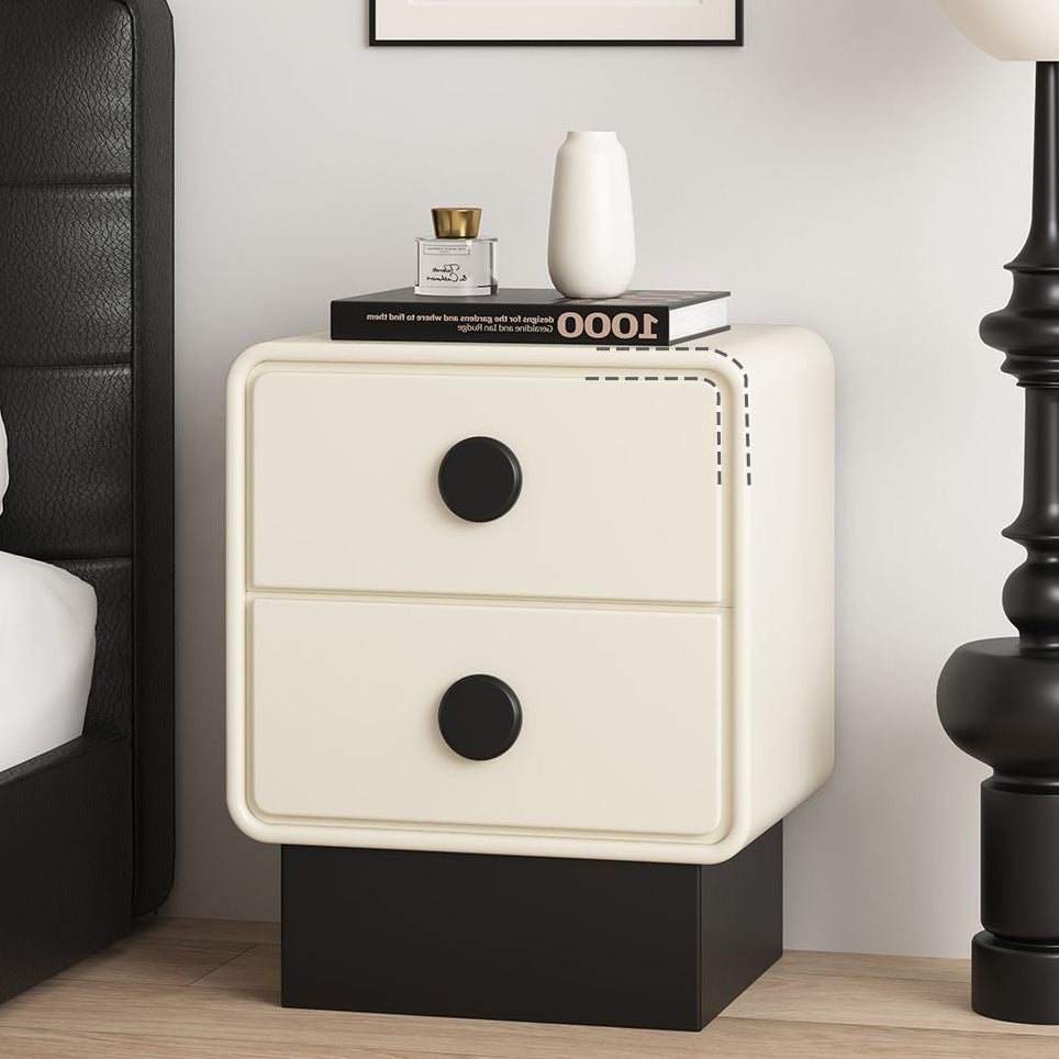 Nordic Wood Leather Nightstand 2-Drawer