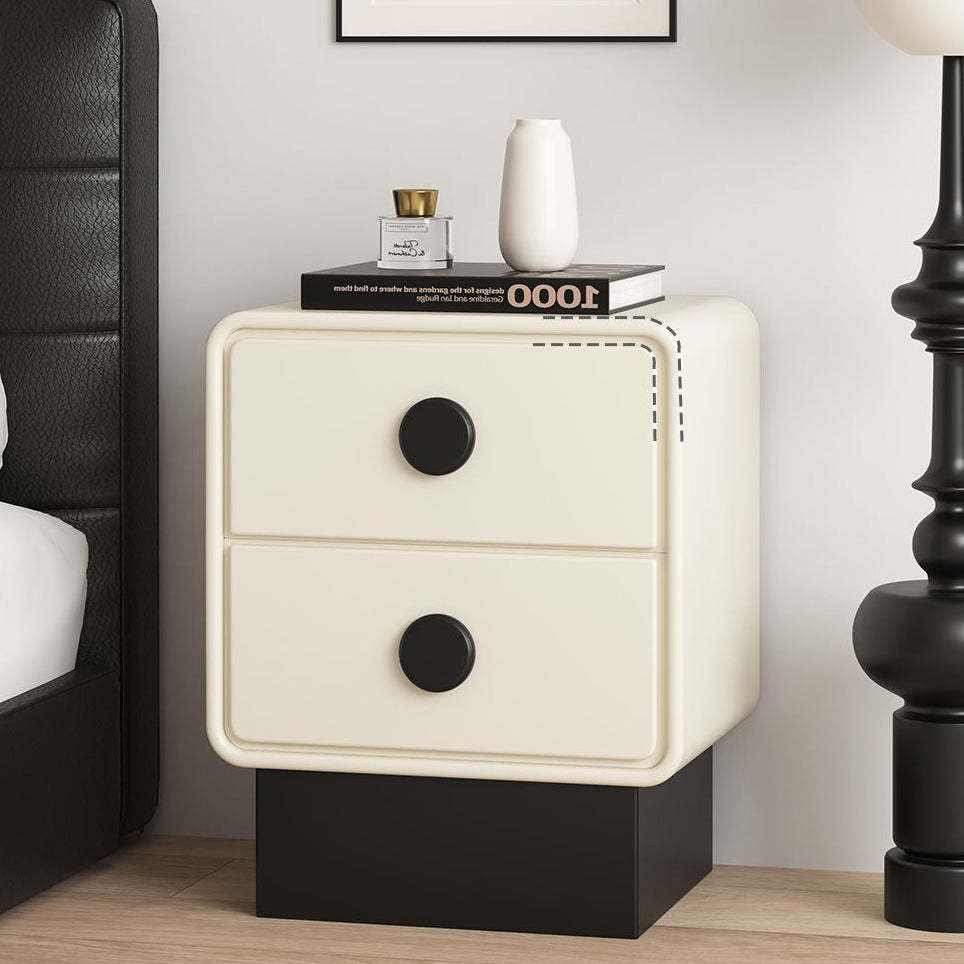 Nordic Wood Leather Nightstand 2-Drawer