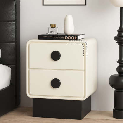 Nordic Wood Leather Nightstand 2-Drawer