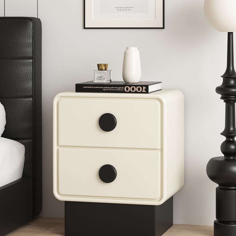Nordic Wood Leather Nightstand 2-Drawer