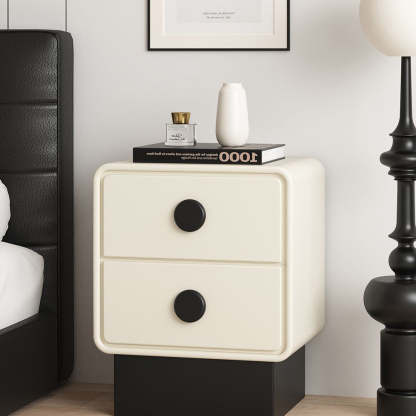 Nordic Wood Leather Nightstand 2-Drawer