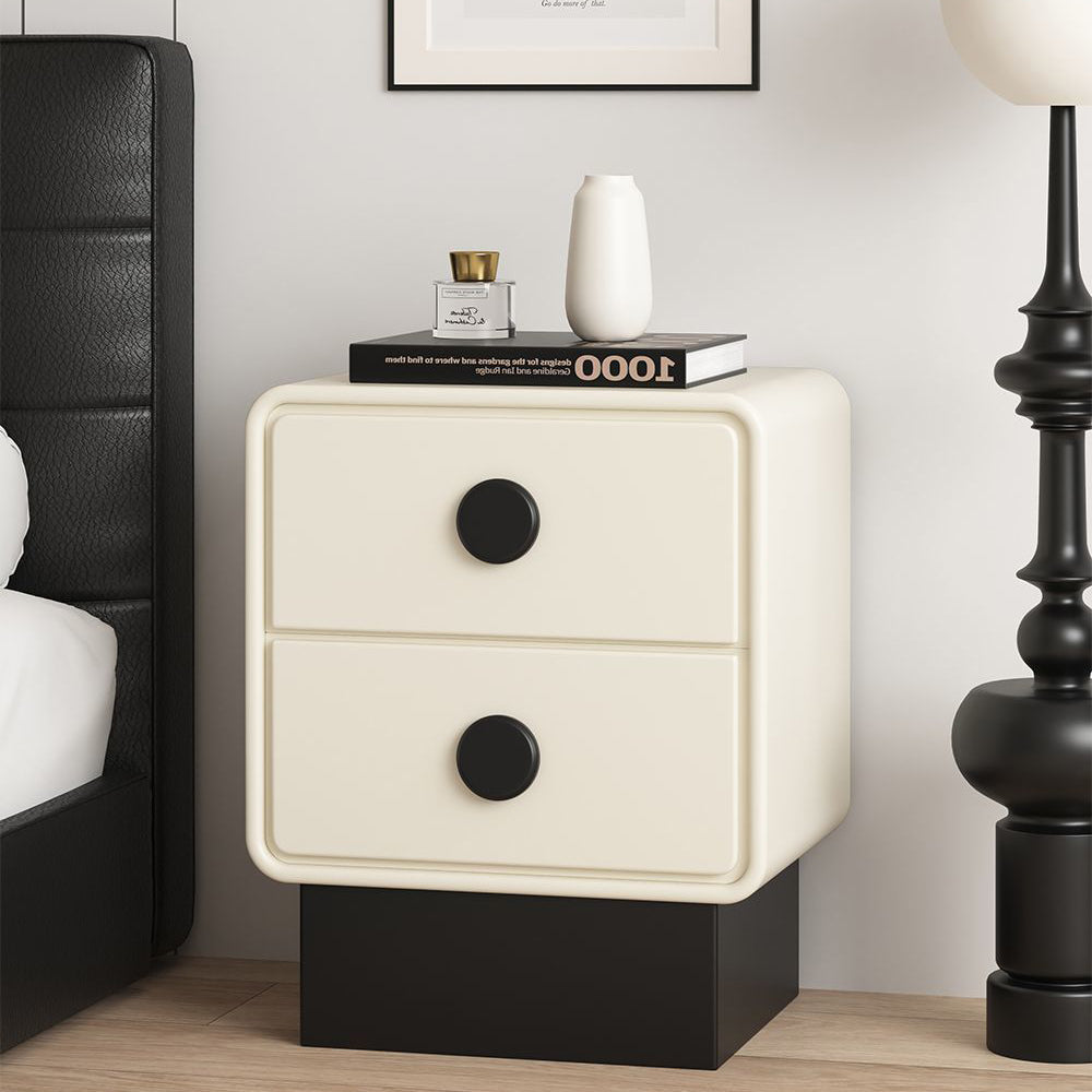 Nordic Wood Leather Nightstand 2-Drawer