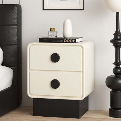 Nordic Wood Leather Nightstand 2-Drawer