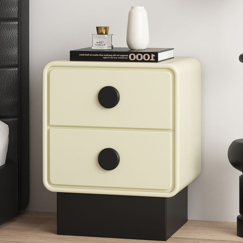 Nordic Wood Leather Nightstand 2-Drawer — Black