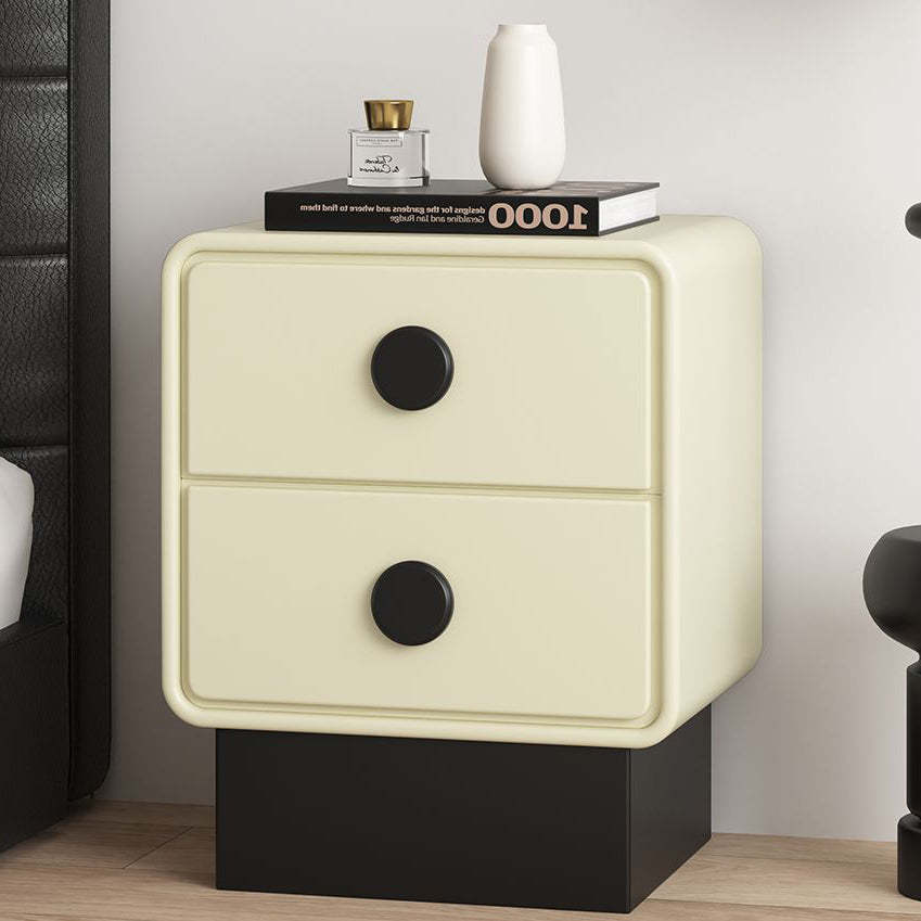 Nordic Wood Leather Nightstand 2-Drawer — Black