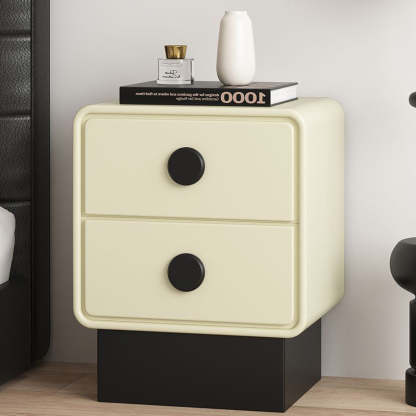 Nordic Wood Leather Nightstand 2-Drawer — Black