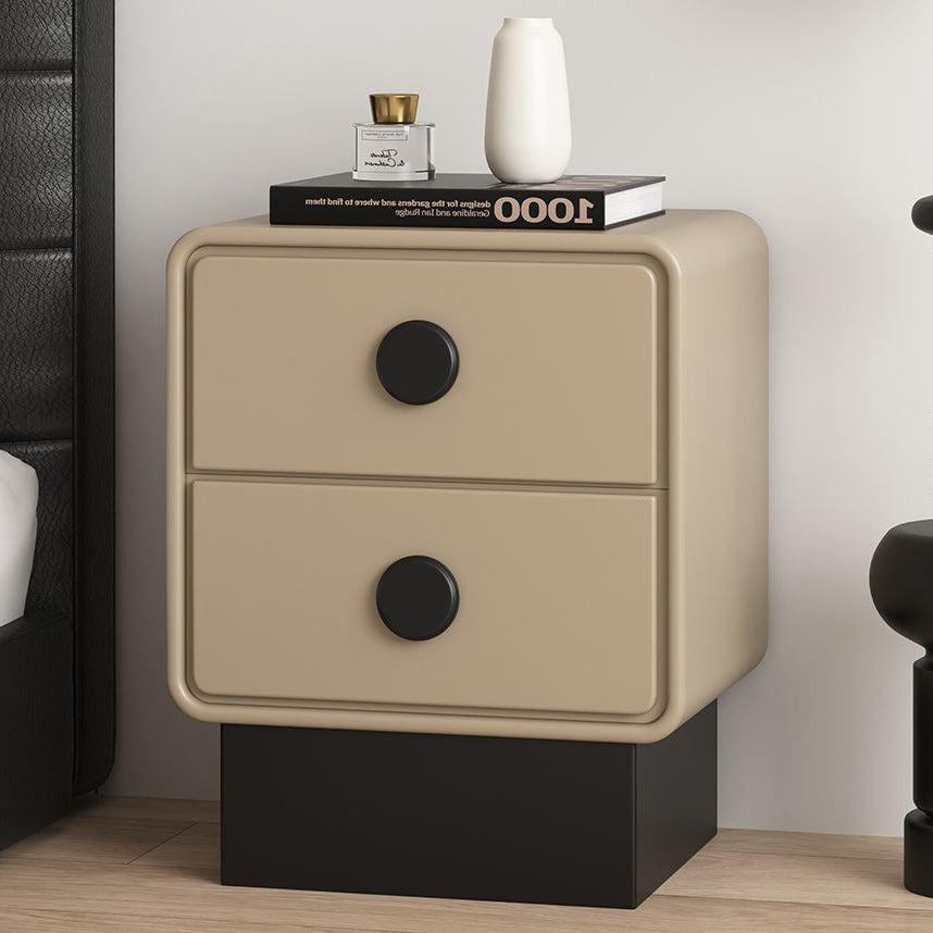 Nordic Wood Leather Nightstand 2-Drawer