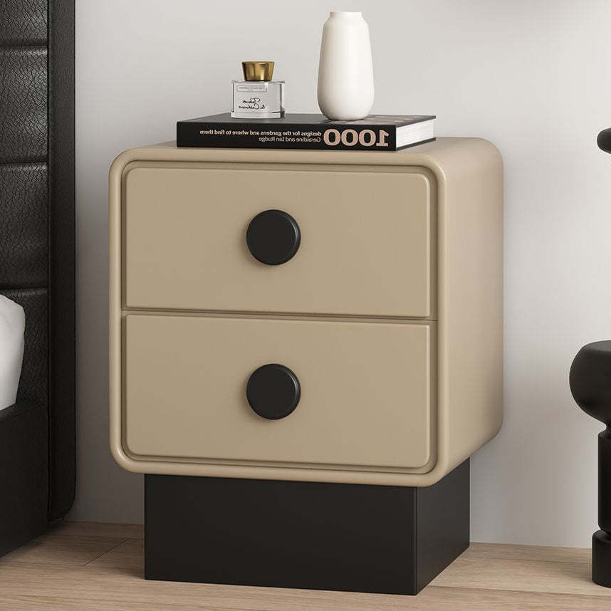 Nordic Wood Leather Nightstand 2-Drawer
