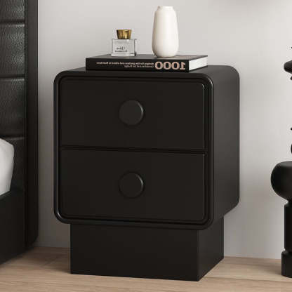 Nordic Wood Leather Nightstand 2-Drawer