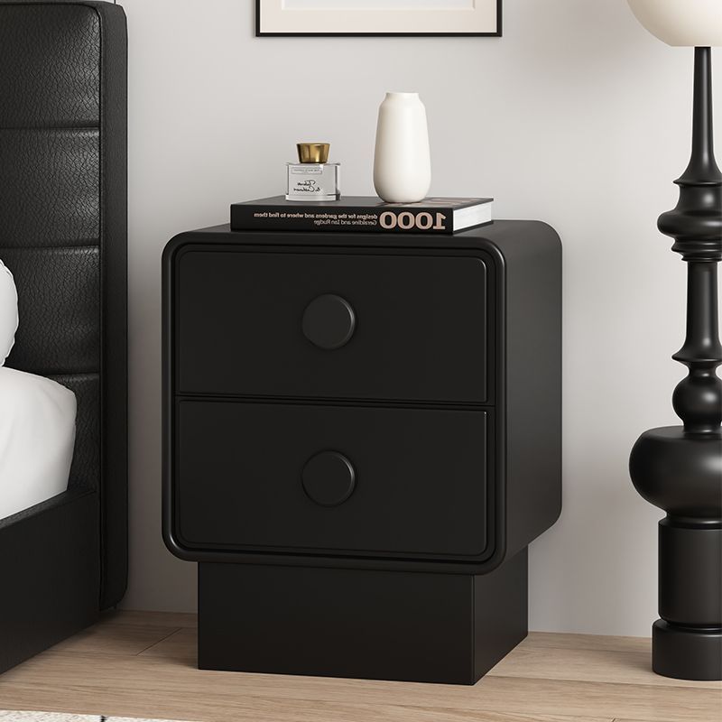 Nordic Wood Leather Nightstand 2-Drawer — Beige