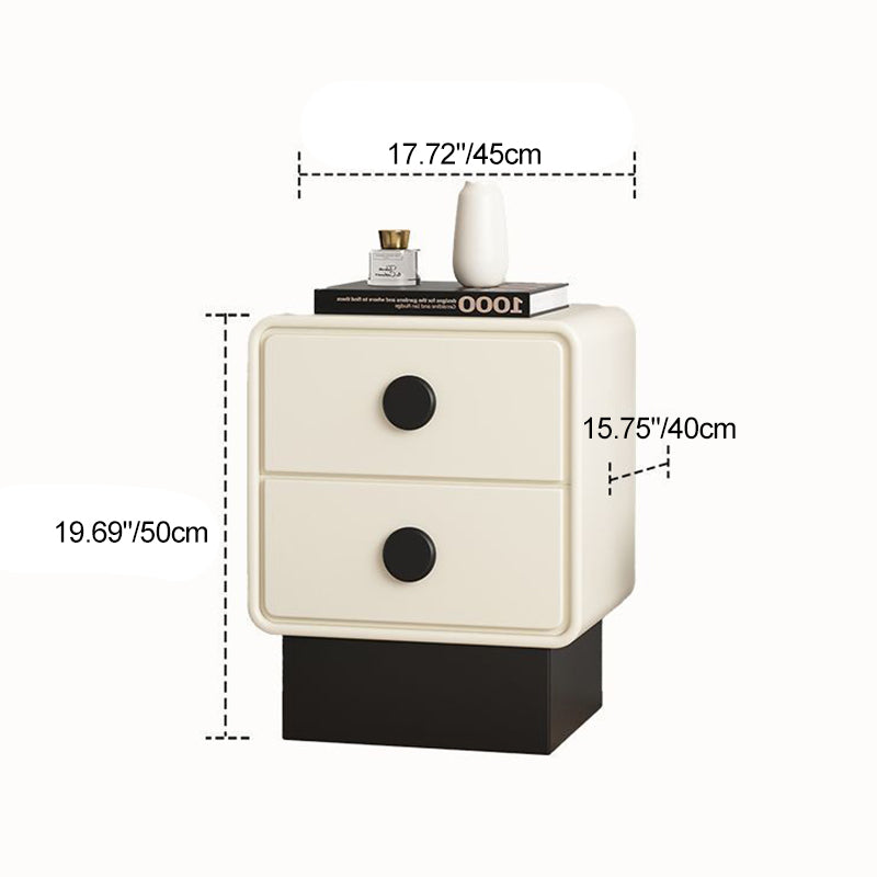 Nordic Wood Leather Nightstand 2-Drawer — Off White