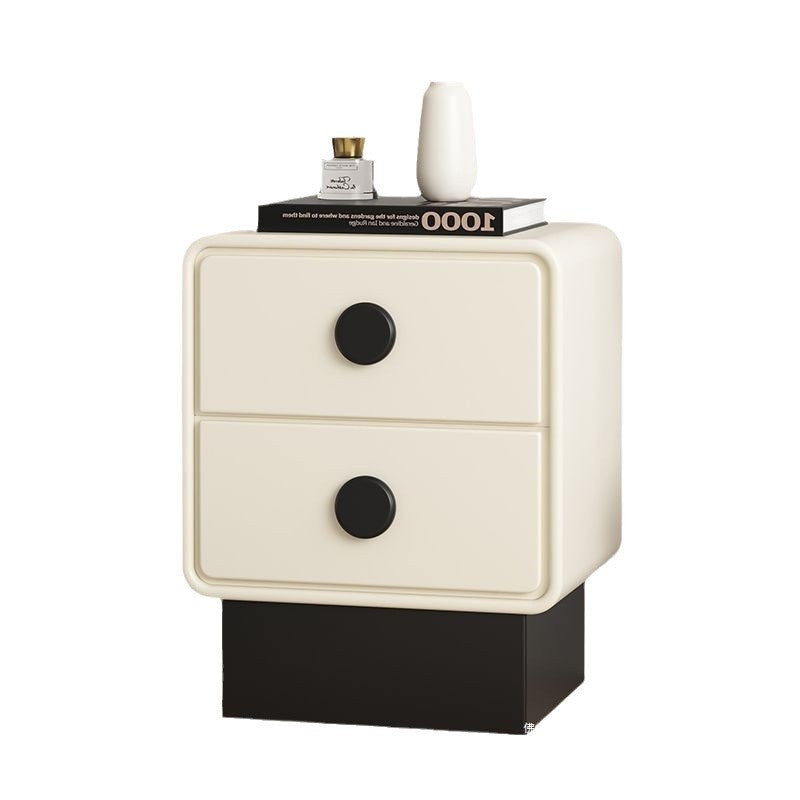 Nordic Wood Leather Nightstand 2-Drawer