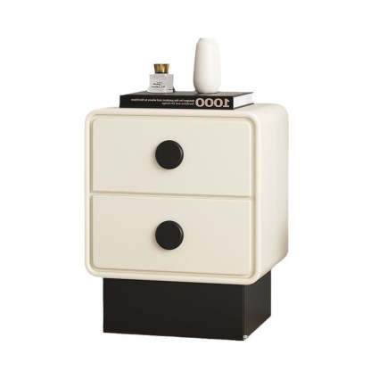 Nordic Wood Leather Nightstand 2-Drawer