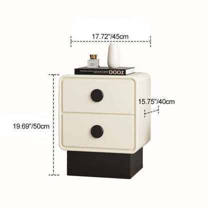 Nordic Wood Leather Nightstand 2-Drawer — Off White