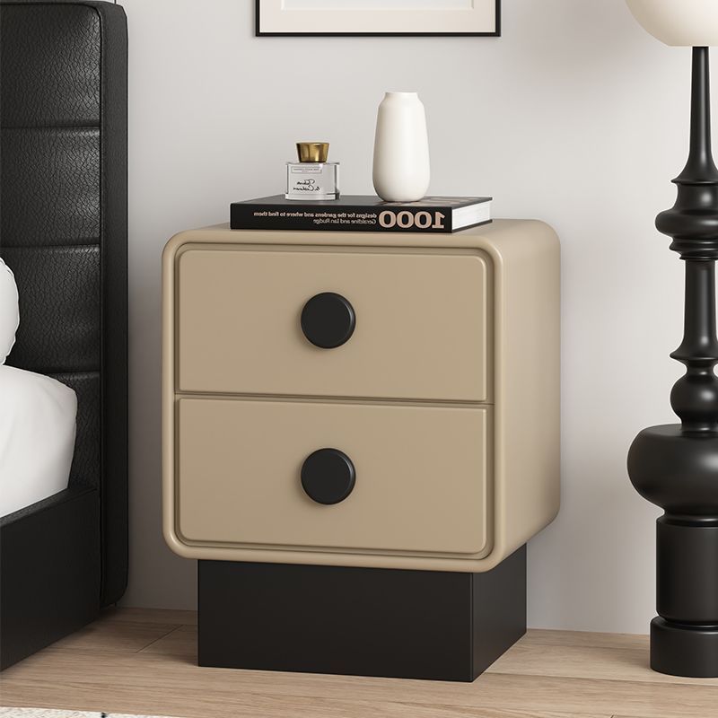 Nordic Wood Leather Nightstand 2-Drawer — Khaki