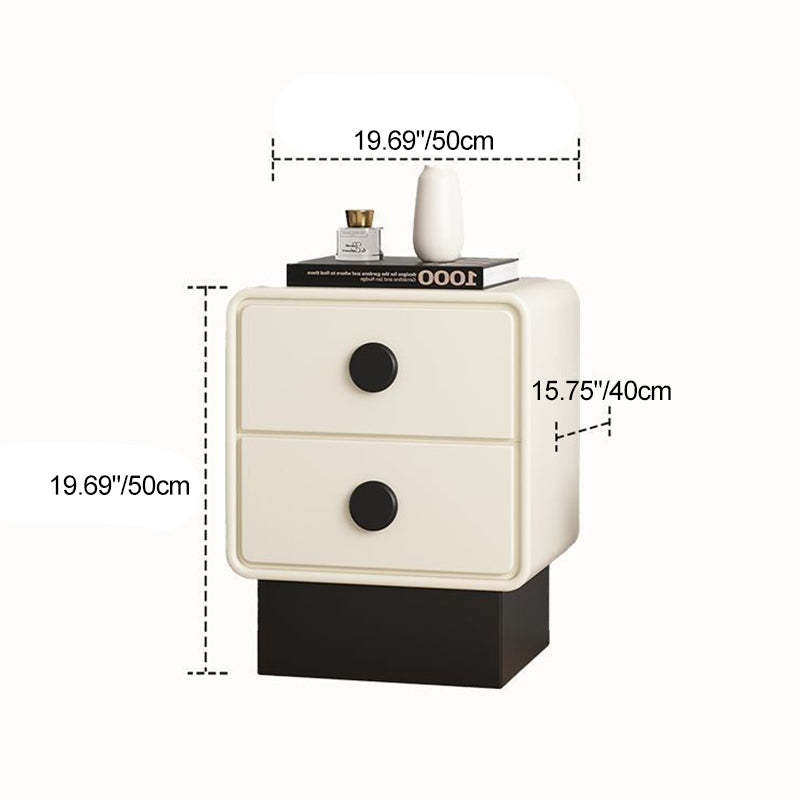 Nordic Wood Leather Nightstand 2-Drawer — Beige