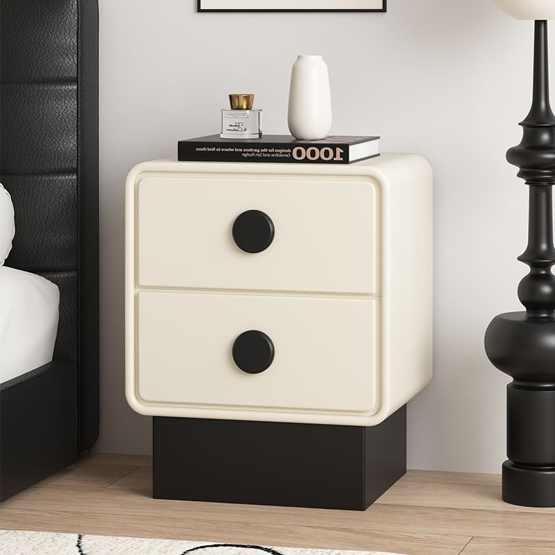 Nordic Wood Leather Nightstand 2-Drawer — Off White