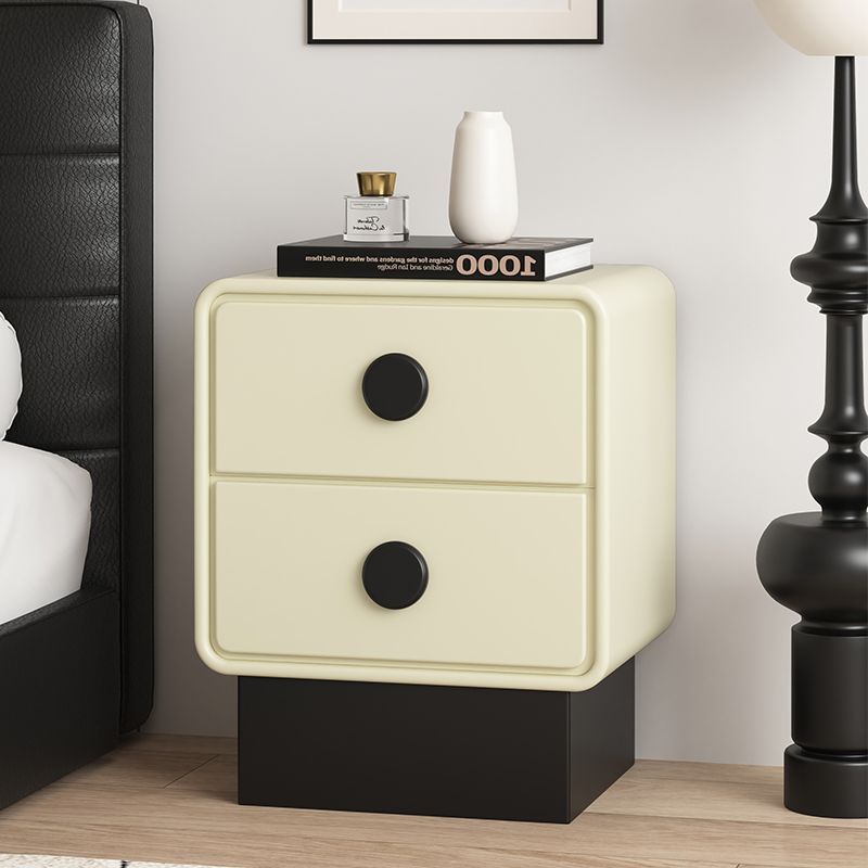 Nordic Wood Leather Nightstand 2-Drawer — Beige
