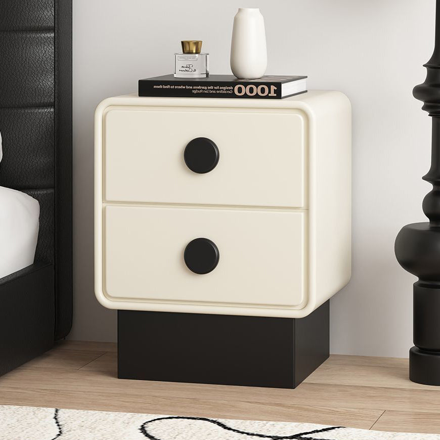 Nordic Wood Leather Nightstand 2-Drawer — Khaki