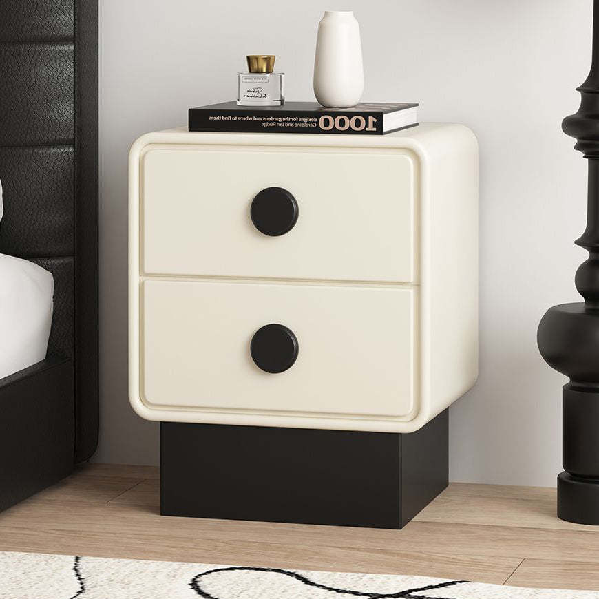 Nordic Wood Leather Nightstand 2-Drawer — Khaki