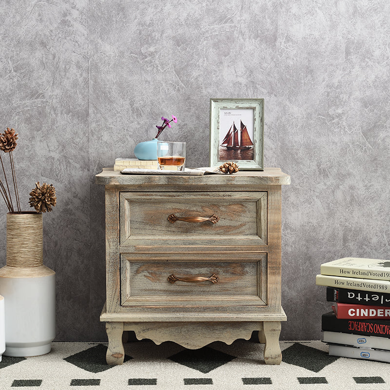 Vintage Paulownia Wood Nightstand 2-Drawer