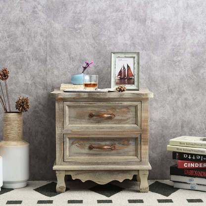 Vintage Paulownia Wood Nightstand 2-Drawer