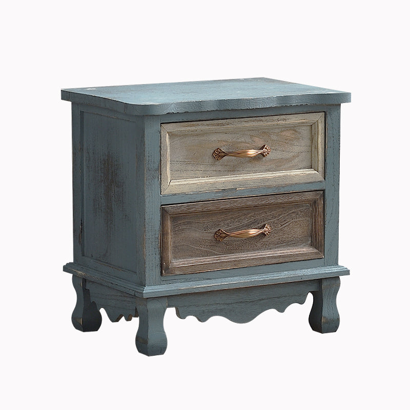 Vintage Paulownia Wood Nightstand 2-Drawer