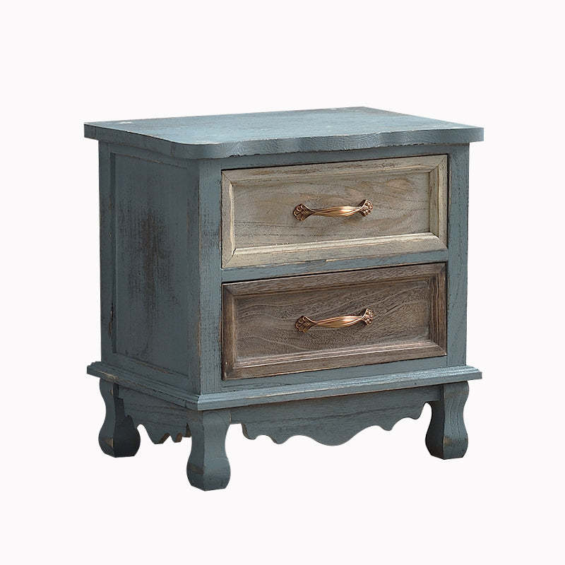 Vintage Paulownia Wood Nightstand 2-Drawer