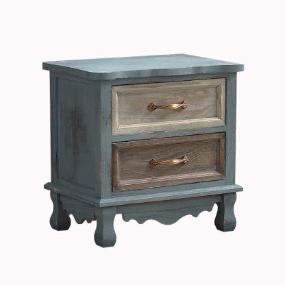 Vintage Paulownia Wood Nightstand 2-Drawer